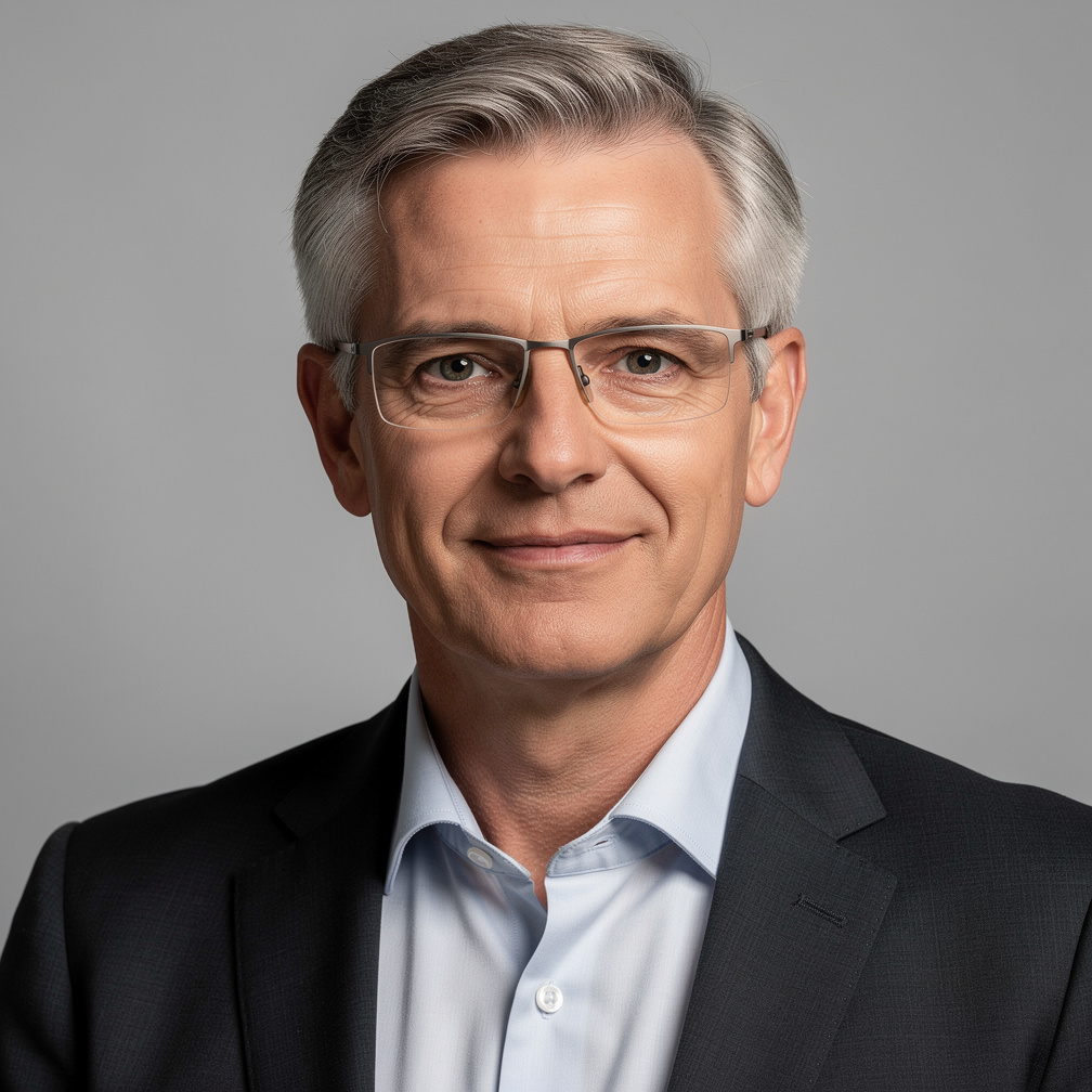 Studio portrait of a German man in his 50s, senior sociologist